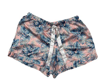 Tropical Palm Leaf Polyster Pink Shorts - XS