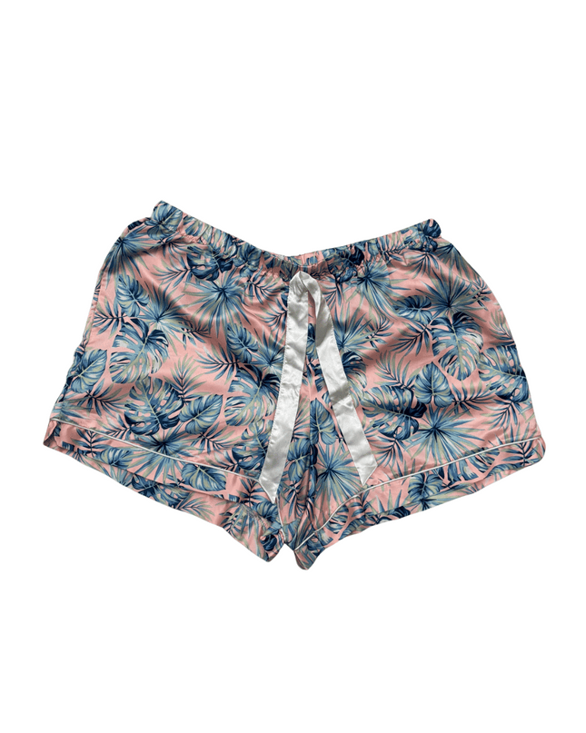 Tropical Palm Leaf Polyster Pink Shorts - XS