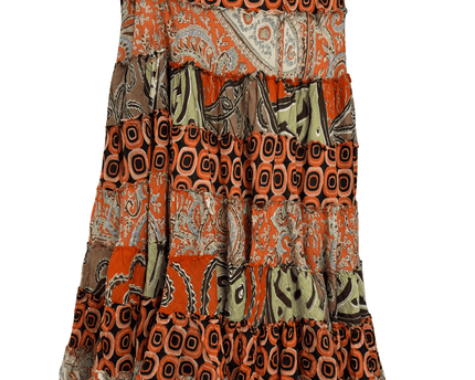 Boho Patchwork Rust Orange & Paisley Tiered Maxi Skirt
