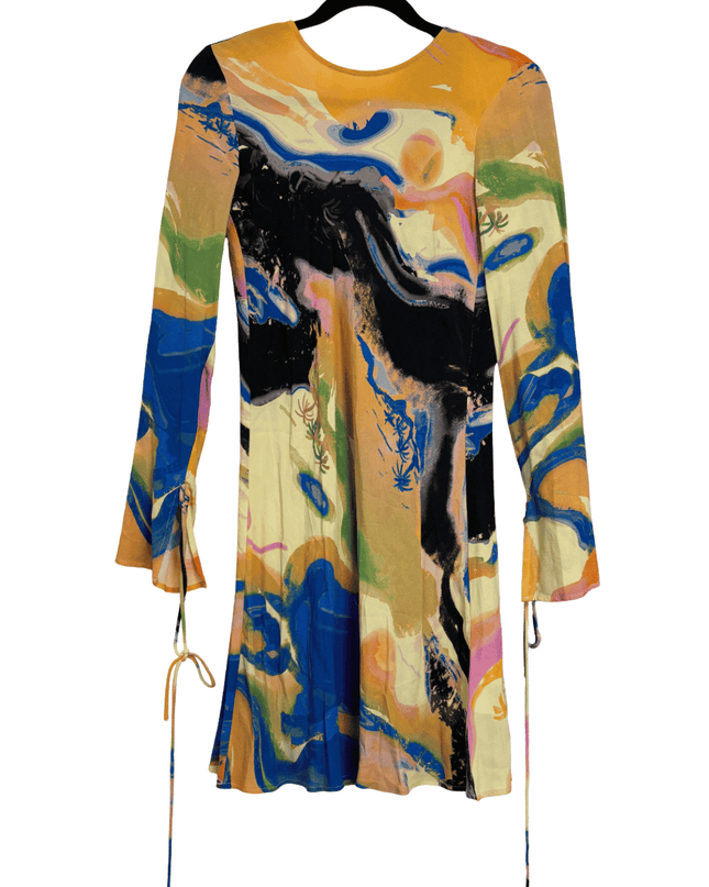 H&M Abstract Sunset Landscape Print Open Back Mini Dress