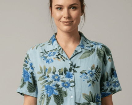 American Eagle Floral Pattern Short Sleeve Button-Up Shirt Aloha Style