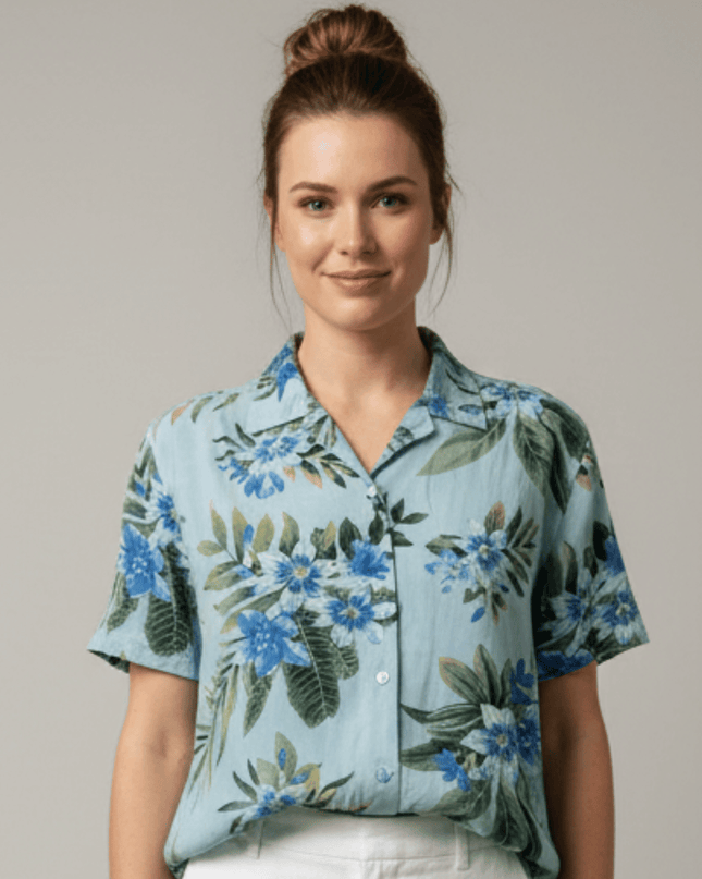 American Eagle Floral Pattern Short Sleeve Button-Up Shirt Aloha Style