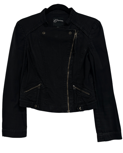 Guess Black Asymmetrical Zip Utility Moto Jacket