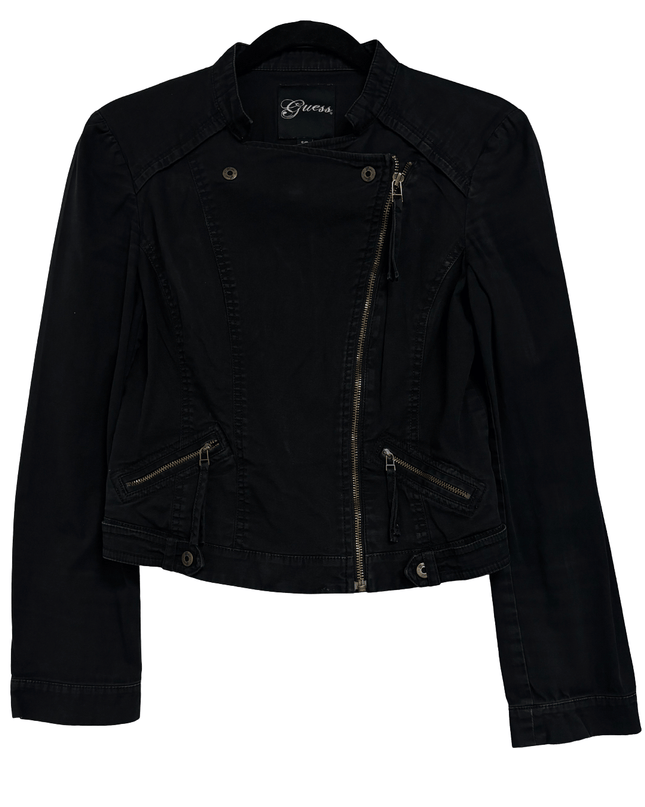 Guess Black Asymmetrical Zip Utility Moto Jacket
