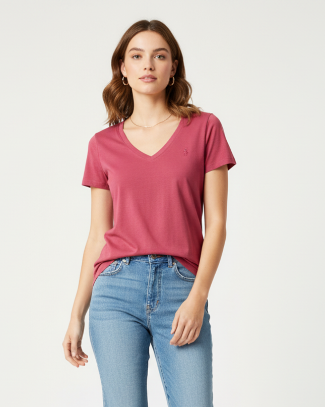 Ralph Lauren Deep Rose V-Neck Slim Fit Cotton T-Shirt