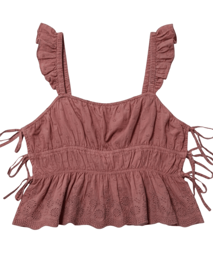Forever 21 Dusty Rose Eyelet Ruffle Side-Tie Crop Top