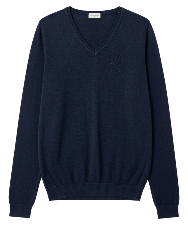 U.S. Polo Assn. Rhinestone Logo V-Neck Navy Blue Knit Sweater