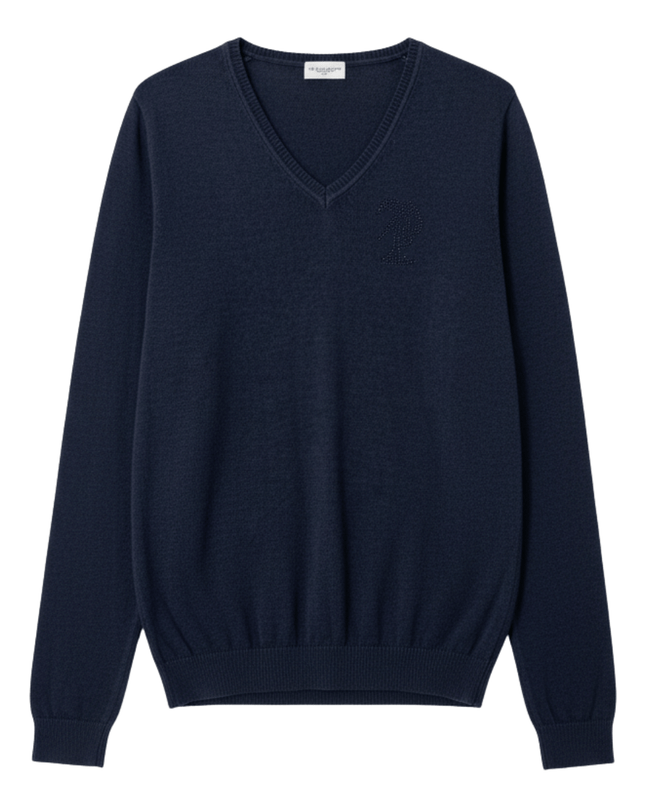 U.S. Polo Assn. Rhinestone Logo V-Neck Navy Blue Knit Sweater