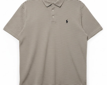 Ralph Lauren Custom Slim Fit Tan & White Striped Polo Shirt