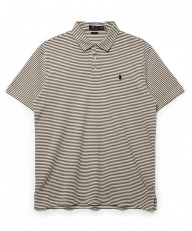 Ralph Lauren Custom Slim Fit Tan & White Striped Polo Shirt