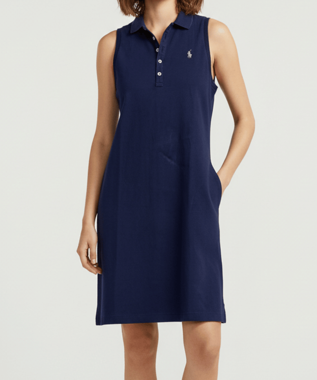 Ralph Lauren Navy Blue Sleeveless with Green Pony Logo Polo Dress