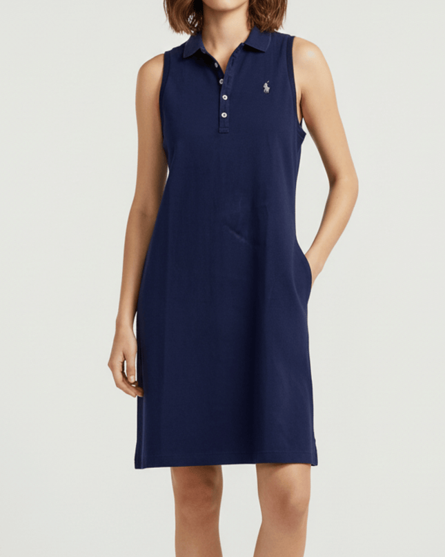 Ralph Lauren Navy Blue Sleeveless with Green Pony Logo Polo Dress