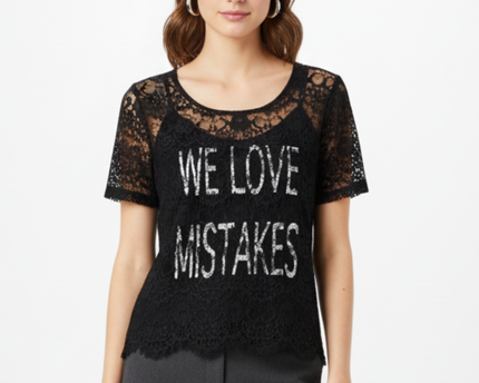 GUESS T-Shirt "We Love Mistakes" Graphic Tee Black