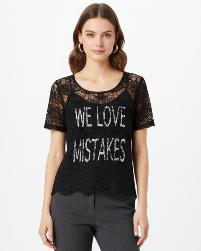GUESS T-Shirt "We Love Mistakes" Graphic Tee Black