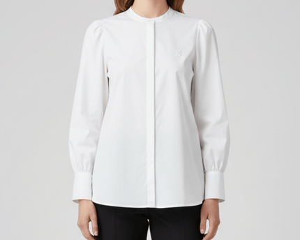 Tommy Hilfiger Women's White Organic Cotton Band Collar Long Sleeve Shirt