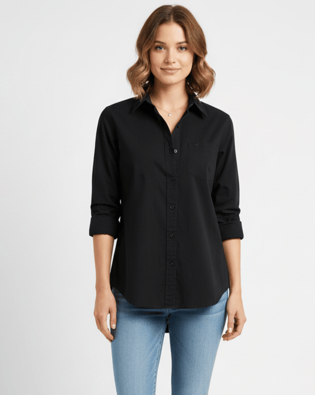 American Eagle Outfitters Classic Fit Black Cotton Button-Up Shirt