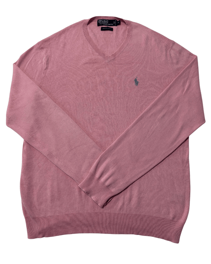 Ralph Lauren Pink V-Neck Pima Cotton Sweater