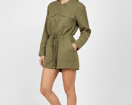 Billabong Strappy Jumpsuit Short Olive Green Romper
