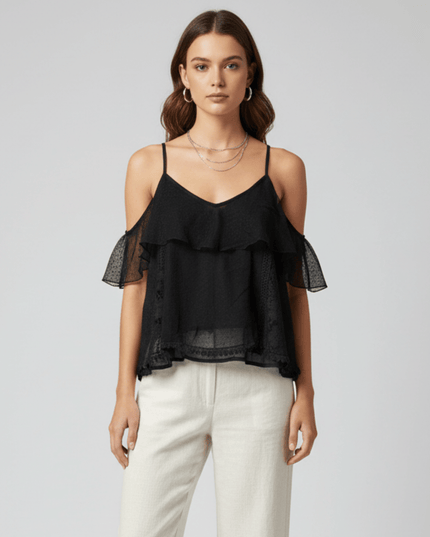 American Eagle Black Sheer Lace Layered Cami Top