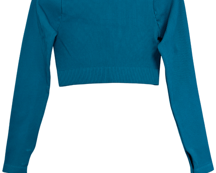 FRWD Teal Long Sleeve Half-Zip Ribbed Crop Top