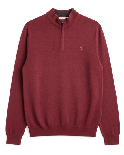 U.S. Polo Assn. Quarter-Zip Maroon Knit Pullover Sweater