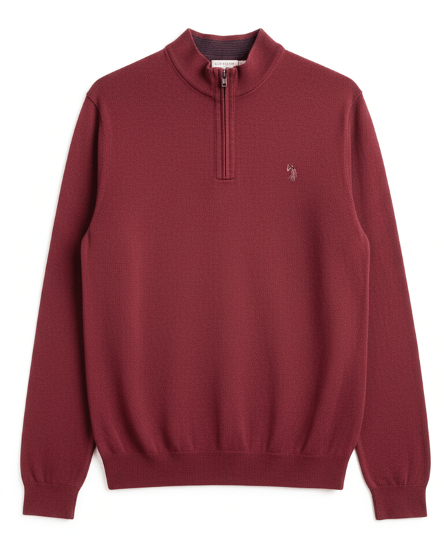 U.S. Polo Assn. Quarter-Zip Maroon Knit Pullover Sweater