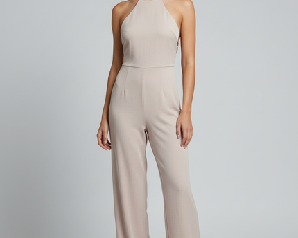MNG Mauve Strappy Halter Back Wide-Leg Jumpsuit