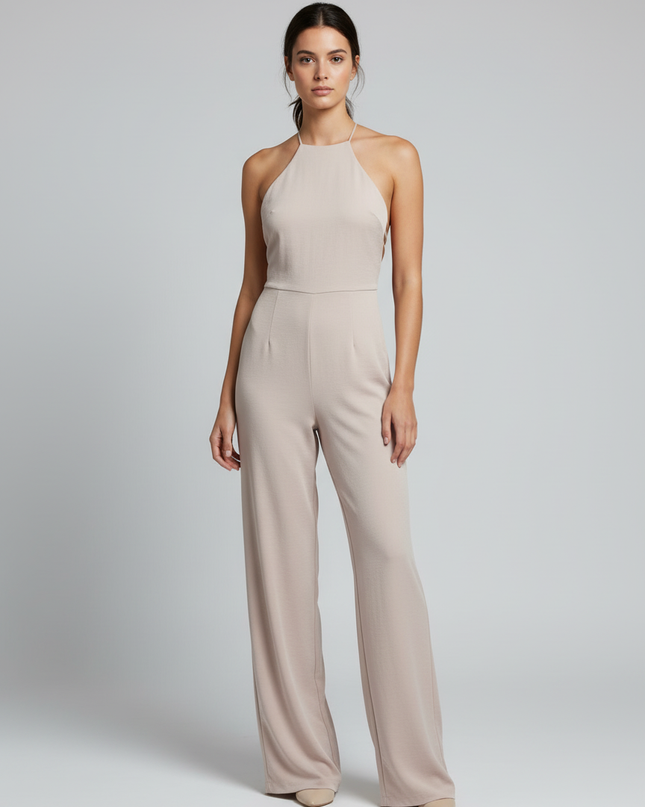 MNG Mauve Strappy Halter Back Wide-Leg Jumpsuit