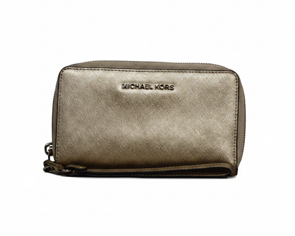 Michael Kors Gold Saffiano Leather Zip-Around Wristlet Wallet