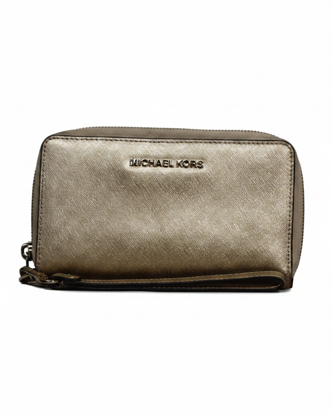 Michael Kors Gold Saffiano Leather Zip-Around Wristlet Wallet