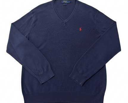 Polo Ralph Lauren Navy Blue V-Neck Pima Cotton Sweater