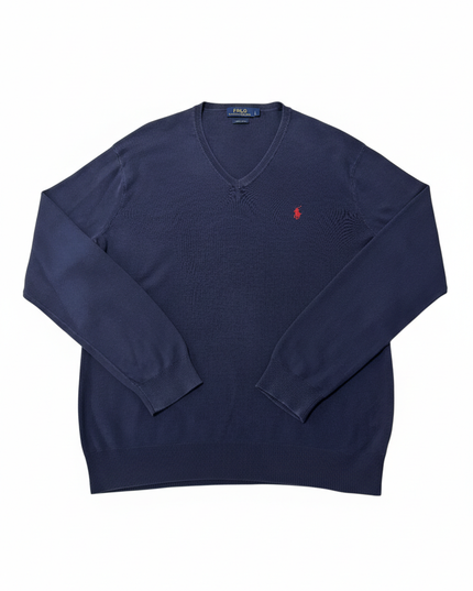 Polo Ralph Lauren Navy Blue V-Neck Pima Cotton Sweater