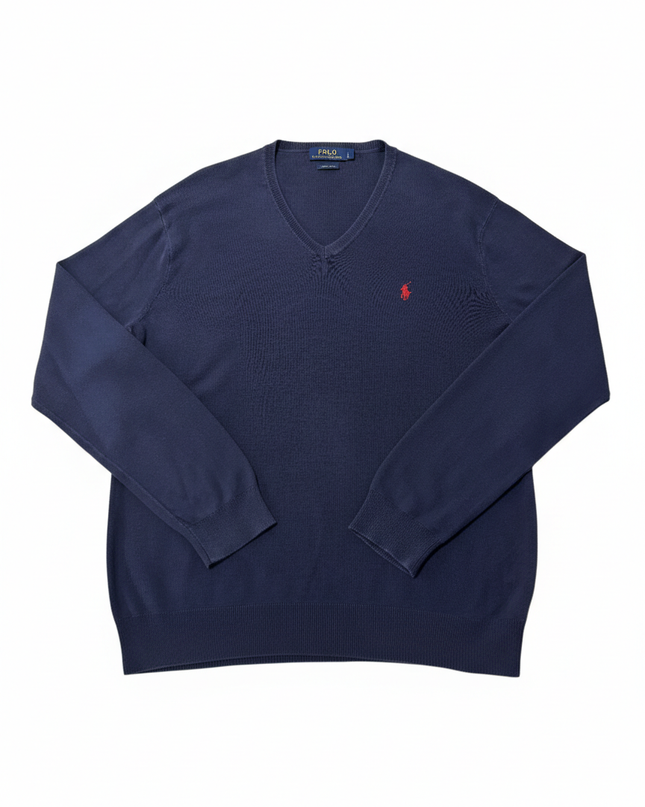Polo Ralph Lauren Navy Blue V-Neck Pima Cotton Sweater