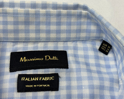 Massimo Dutti Light Blue Gingham Checkered Button-Down Shirt
