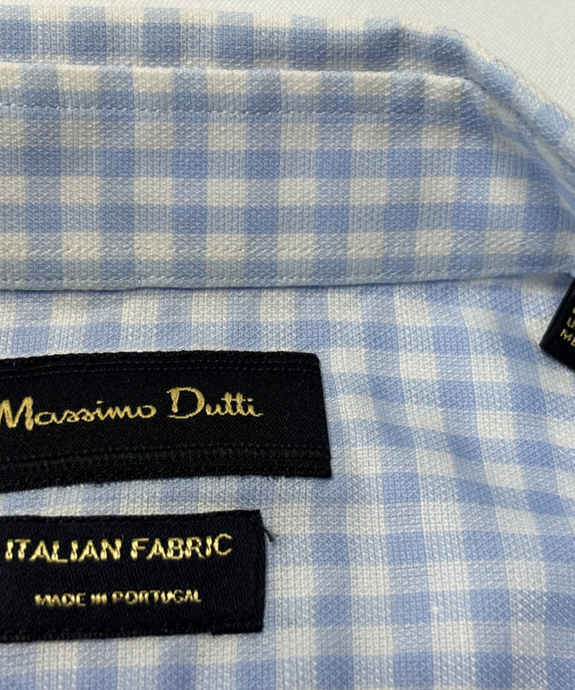 Massimo Dutti Light Blue Gingham Checkered Button-Down Shirt