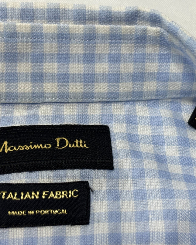 Massimo Dutti Light Blue Gingham Checkered Button-Down Shirt