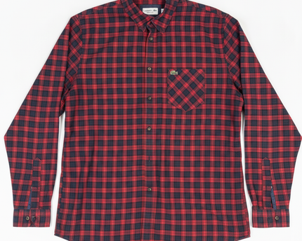 Lacoste Red and Navy Plaid Long Sleeve Shirt