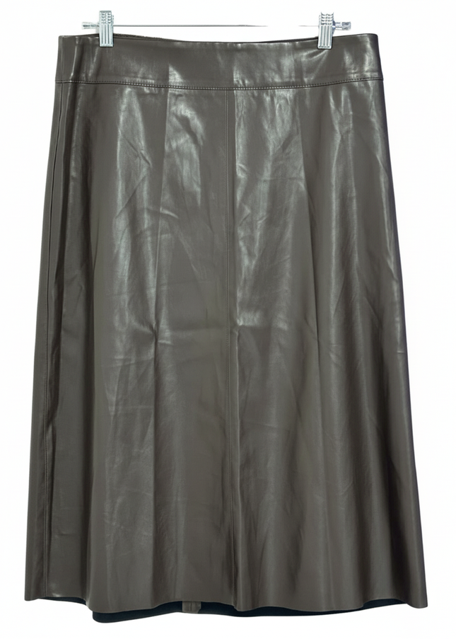 M&S Collection Faux Leather Panelled in Dark Chocolate Brown Midi Skirt | With Tags
