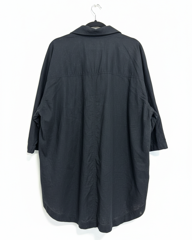 H&M Black Linen Blend Oversized V-Neck Blouse