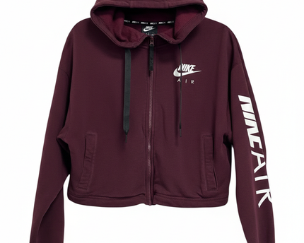 Nike Burgundy Air Cropped Full-Zip Hoodie