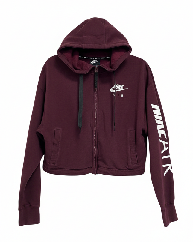 Nike Burgundy Air Cropped Full-Zip Hoodie