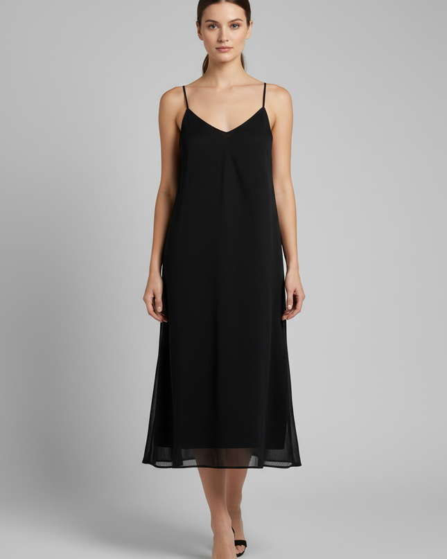 TRENDYOL Black Cowl Neck Slip Midi Dress