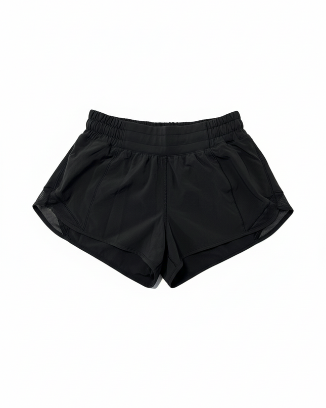 Lululemon Athletica Black High-Rise Mesh Detail Sports Shorts