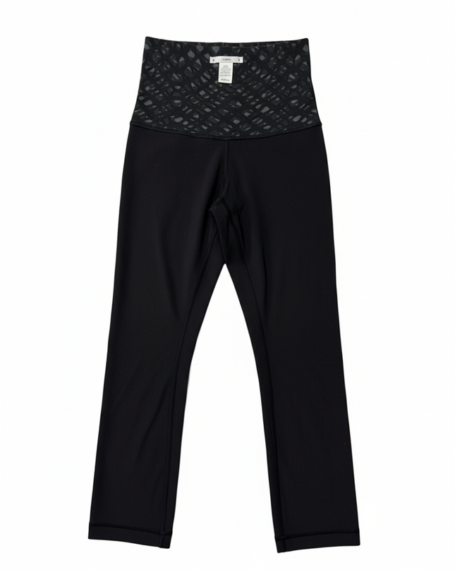Lululemon Black High-Waist Cropped Leggings with Patterned Waistband