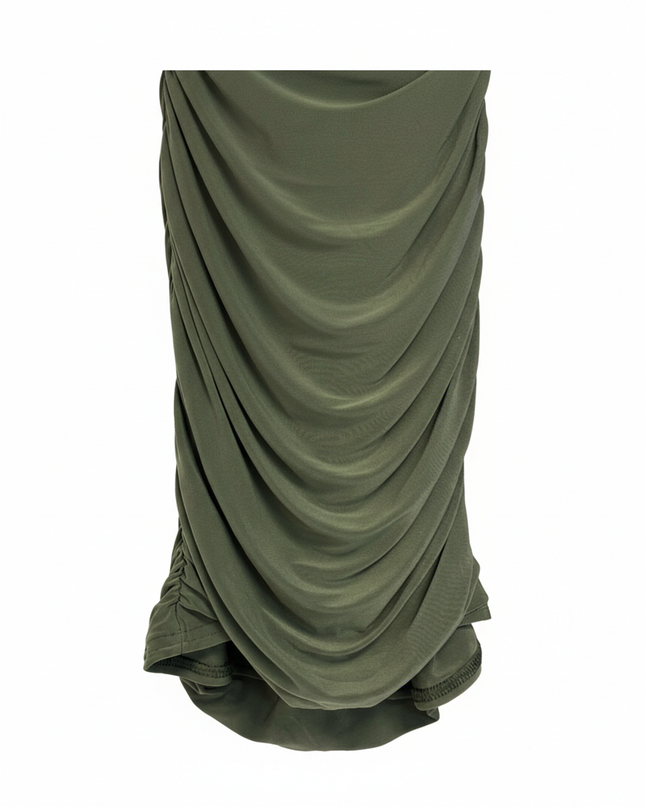 QUIZ Olive Green Ruched Knot Front Bodycon Mini Dress