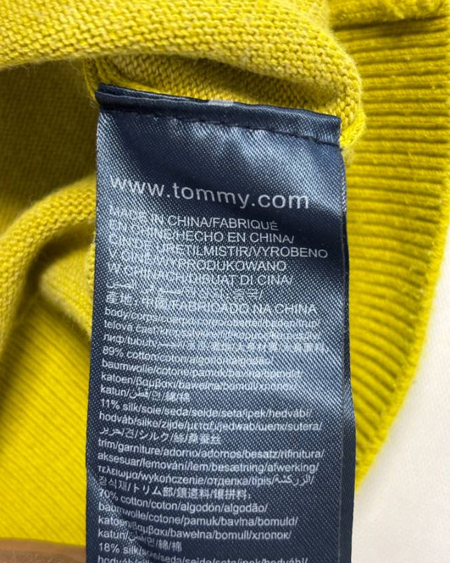 Tommy Hilfiger Yellow V-Neck Cotton Silk Sweater