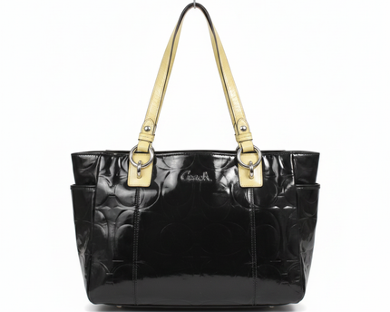 Coach Black Embossed Patent Leather Tote Bag