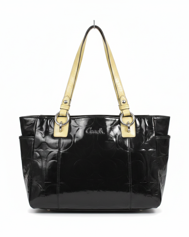 Coach Black Embossed Patent Leather Tote Bag