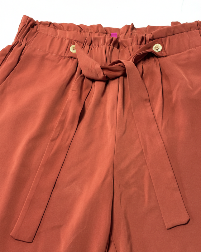2XTREMZ Rust Wide-Leg Cropped Paper Bag Waist Pants