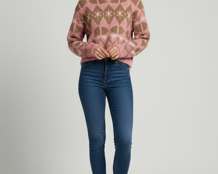 Reserved Pink Patterned Eco Aware Chunky Knit Sweater